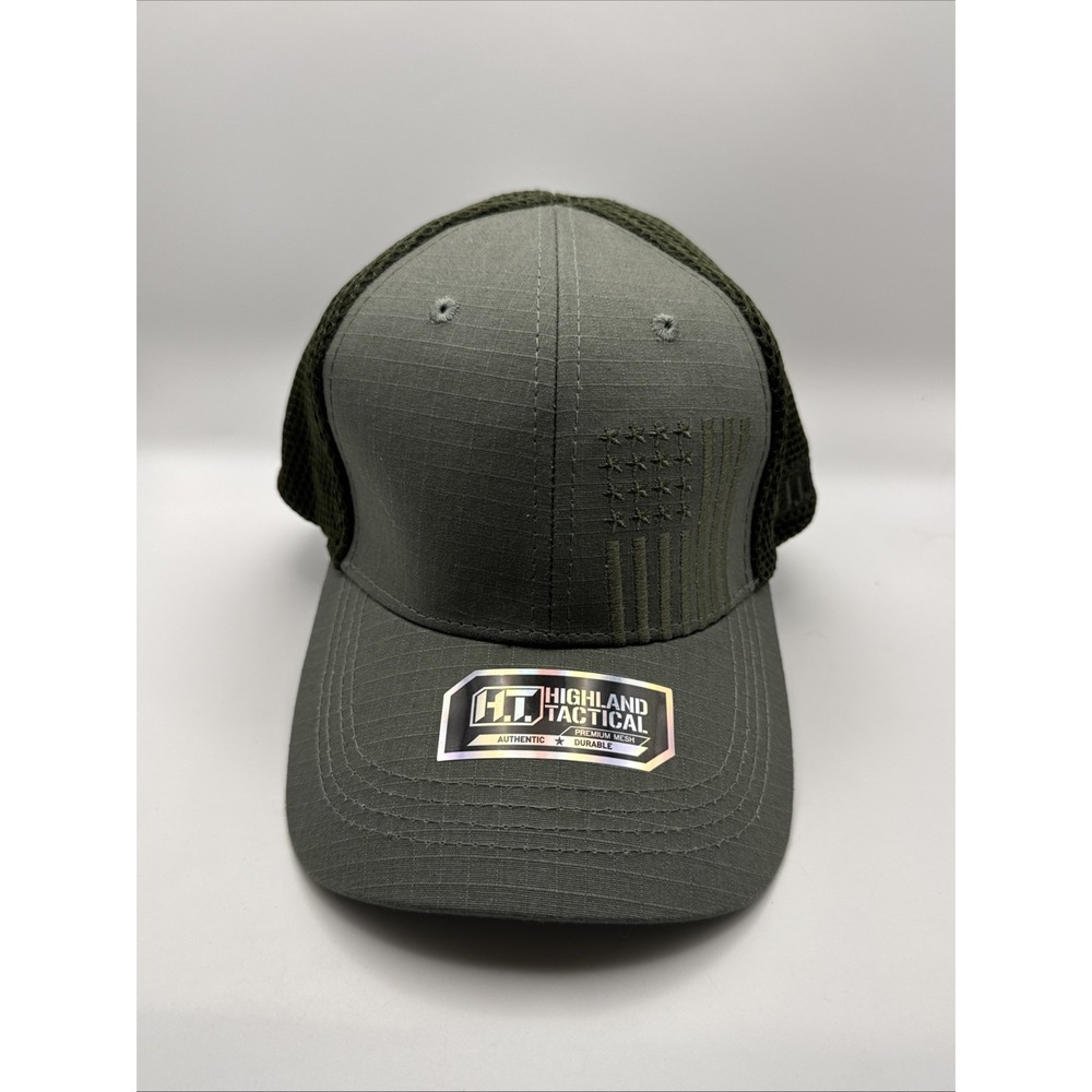 Highland Tactical Mesh Cap Olive Green Ripstop American Flag Hat Fitted OSFM NEW